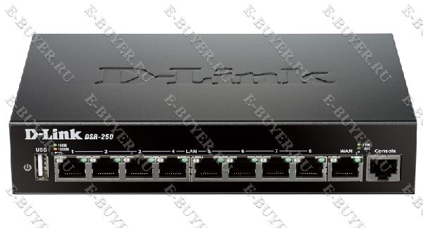 Межсетевой экран с поддержкой VPN D-link DSR-250/A1A 1 портом WAN + 8 портами LAN 10/100/1000Base-TX