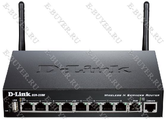 Беспроводной 802.11n межсетевой экран с поддержкой VPN D-link DSR-250N с 1 портом WAN, 8 портами LAN 10/100/1000Base-TX