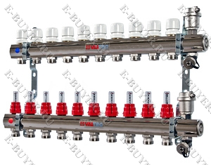 Коллекторный блок со встроенными расходомерами 1"х10 вых. Евроконус 3/4" VTc.596.EMNX.0610