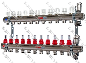 Коллекторный блок со встроенными расходомерами 1"х11 вых. Евроконус 3/4" VTc.596.EMNX.0611