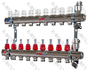 Коллекторный блок со встроенными расходомерами 1"х9 вых. Евроконус 3/4" VTc.596.EMNX.0609
